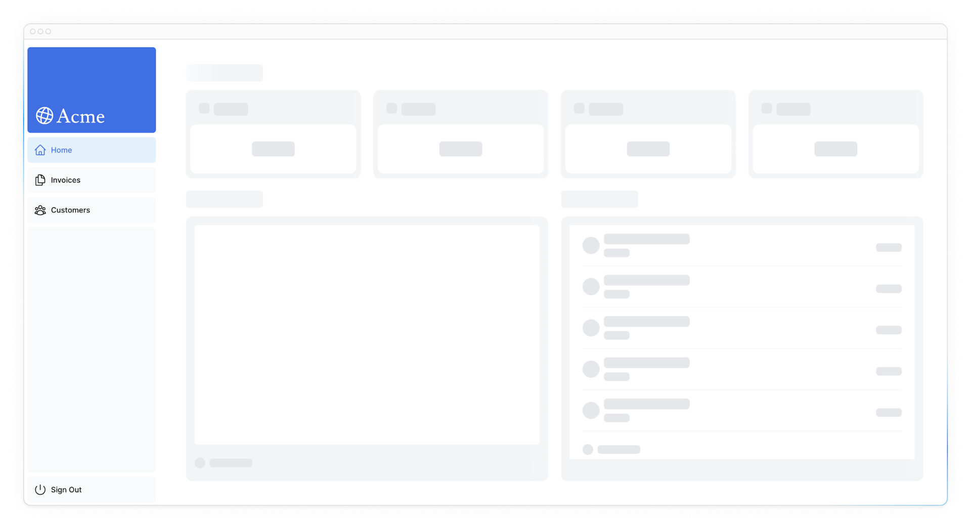 Dashboard page with loading skeletons