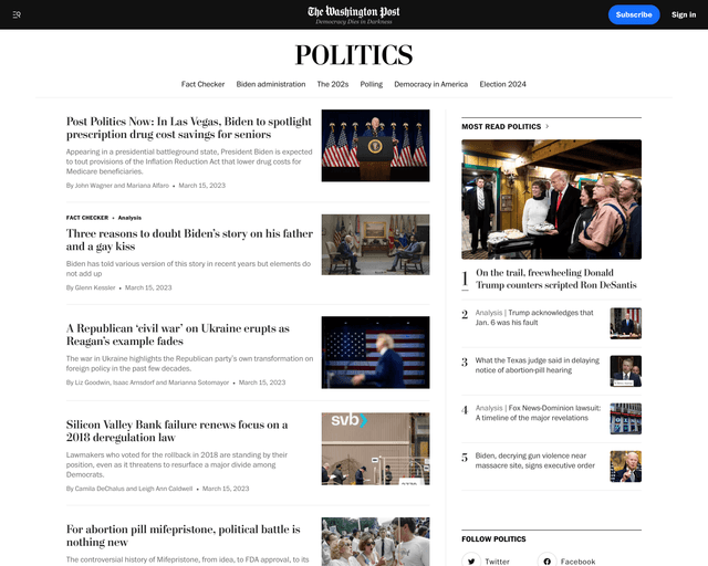 Screenshot of Washington Post's website