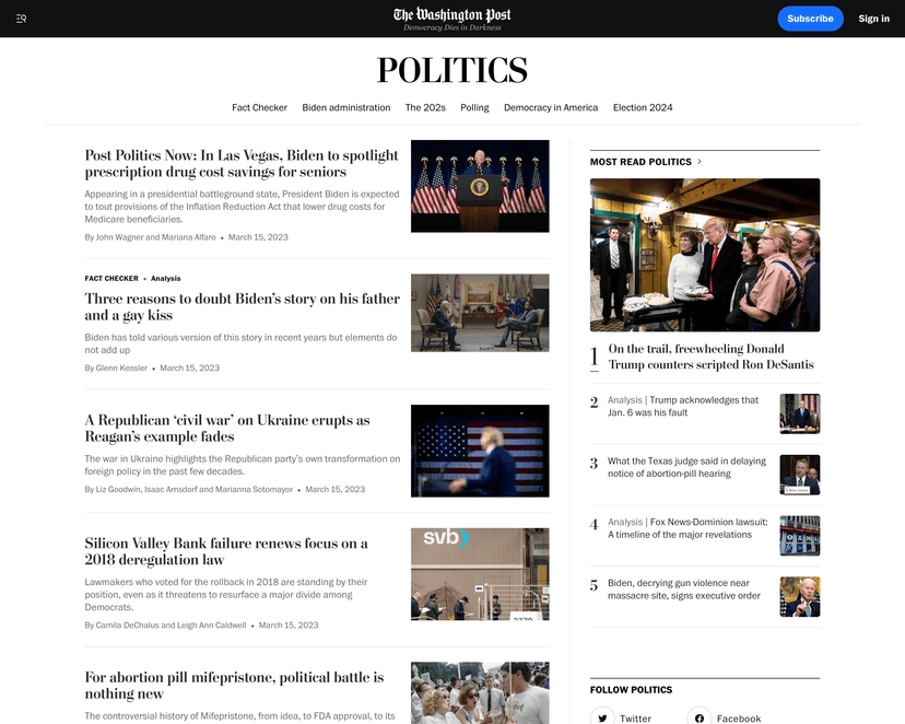 Screenshot of Washington Post's website