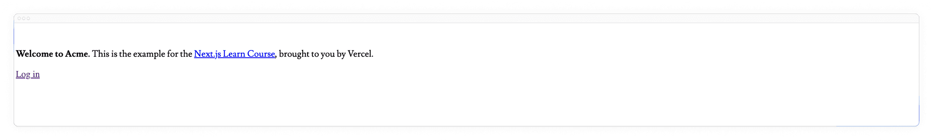 Unstyled page with the title 'Acme', a description, and login link.