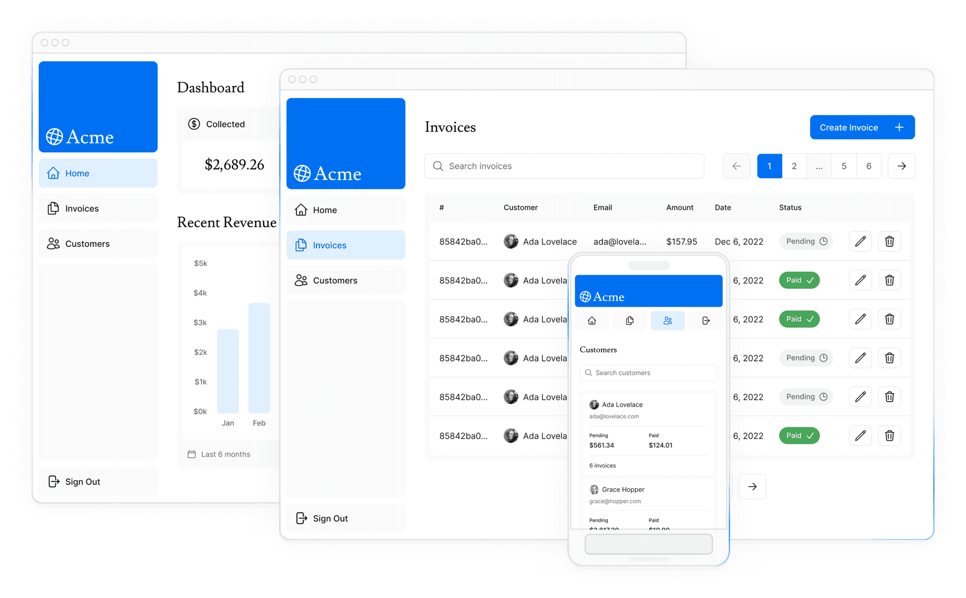 Screenshots of the dashboard project showing desktop and mobile versions.