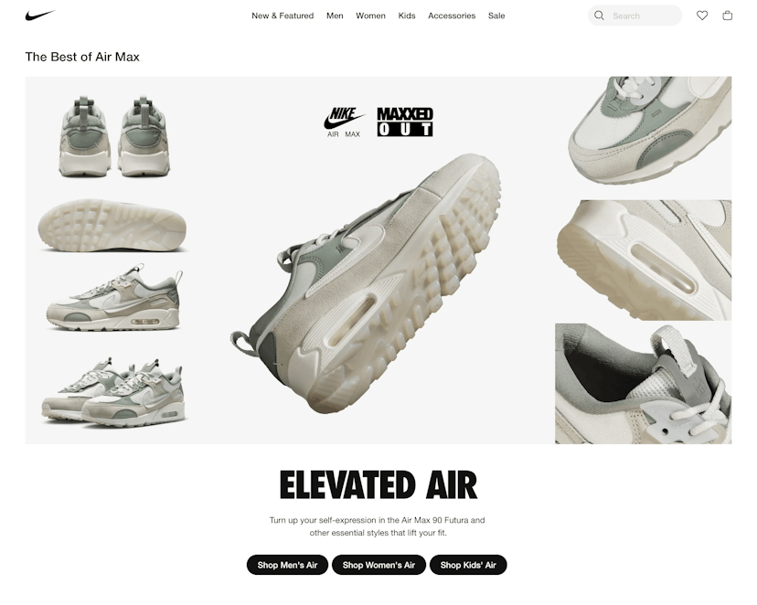 Screenshot of Nike's website