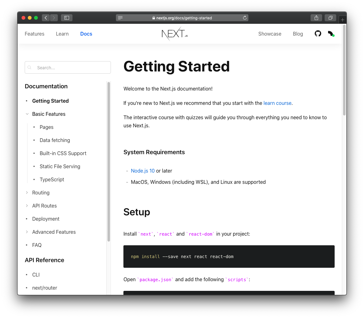 Getting Started documentation page
